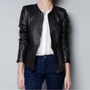 Zara Woman Real Lambskin Peplum Leather Jacket XS